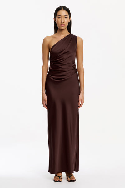 Angela One Shoulder Maxi Dress in Chocolate Brown Angela One Shoulder Maxi Dress in Chocolate Brown