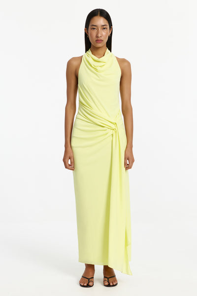 drop neck silk maxi dress Drue Cowl Neck Maxi Dress in Lemon Drop Yellow