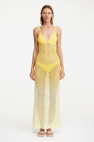 So Online AU Women's Mesh-like Knitted Sheer Maxi Dress, Lemon Crush, AU8 US4