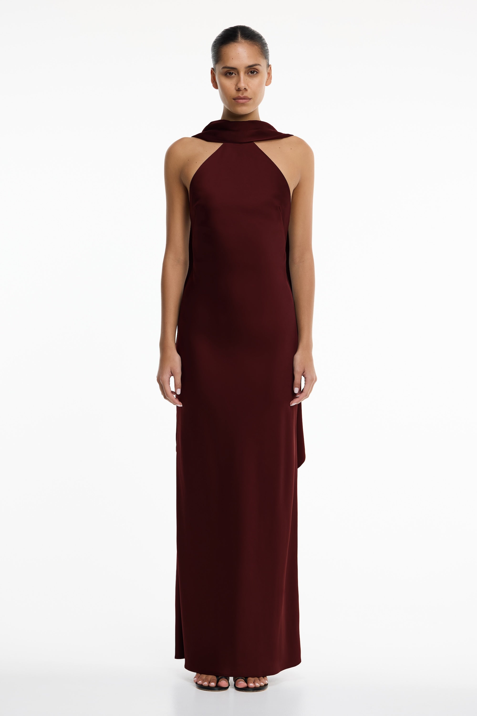 Lucile Halter Maxi Dress for Women, Bordeaux, AU8 US4, Satin, Floor-Length, Formal Gown