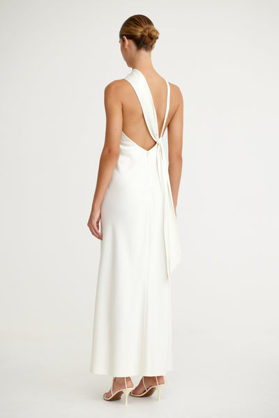 So Online AU Lucile Draped Maxi Dress, Bone, AU16 US12, Satin, Polyester Viscose Rayon Lining