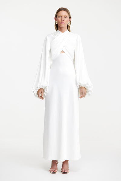 Becca Long Sleeve Satin Dress for Women, Ivory, AU8 US4
