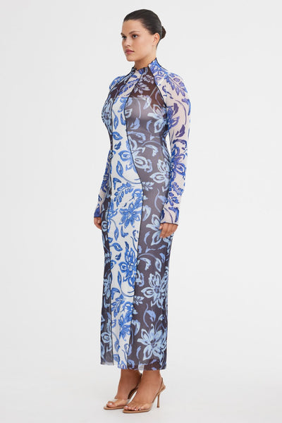 【NONCODE】Jeson side shirring long dress Printed Mesh Dress With Shirring | ELOQUII