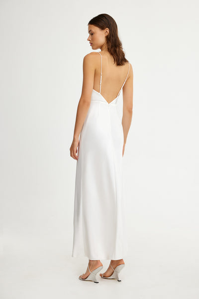 White plunge cheap midi dress