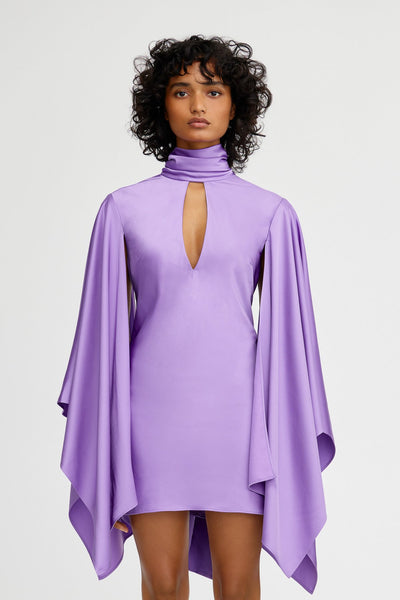 Adriana Long Sleeve Mini Dress for Women, Lilac, AU12 US8, Polyester Viscose Rayon