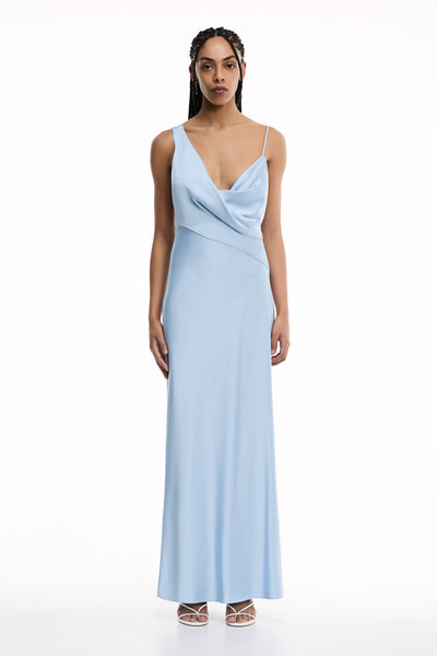 blue satin dress Perfect Day Midi Steel and a sheath silhouette Elegant Blue Satin Dress, Flowing