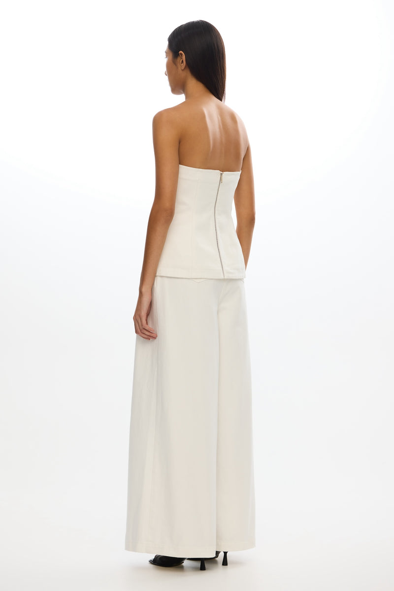 SO ONLINE AU Micah Top, Strapless Denim Top with Faux Wrap Front and Contrast Topstitching, Ivory, AU16 US12 SO ONLINE AU Micah Top, Strapless Denim Top with Faux Wrap Front and Contrast Topstitching, Ivory, AU16 US12
