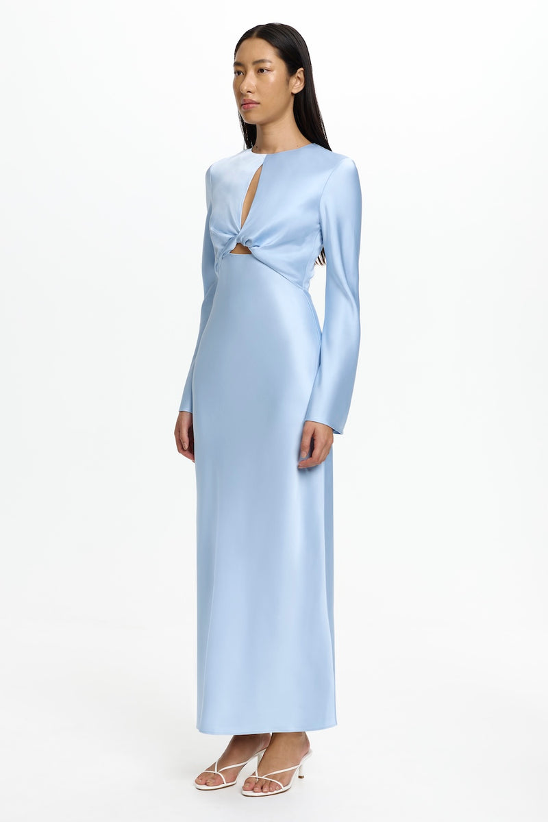 SO ONLINE AU Women's Midi Woven Satin Dress, Ice Blue, AU12 US8