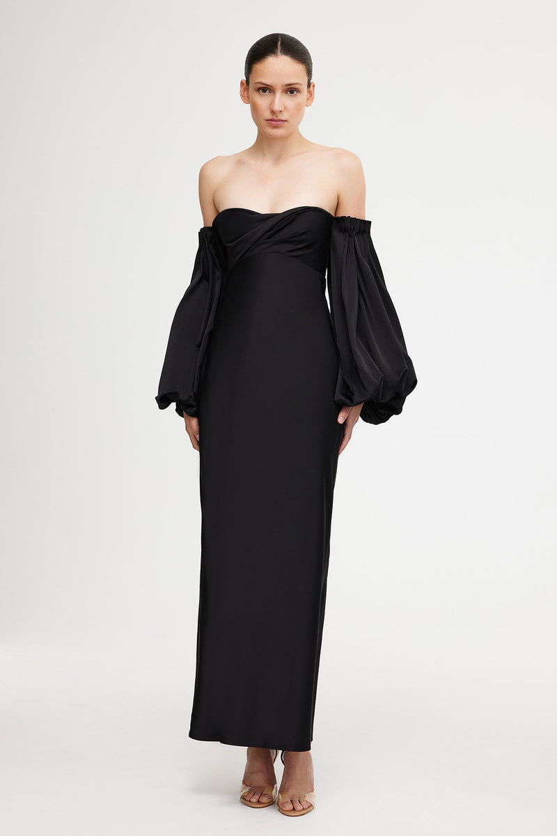 So Online AU Women's Black Satin Off Shoulder Midi Dress, AU14 US10 So Online AU Women's Black Satin Off Shoulder Midi Dress, AU14 US10