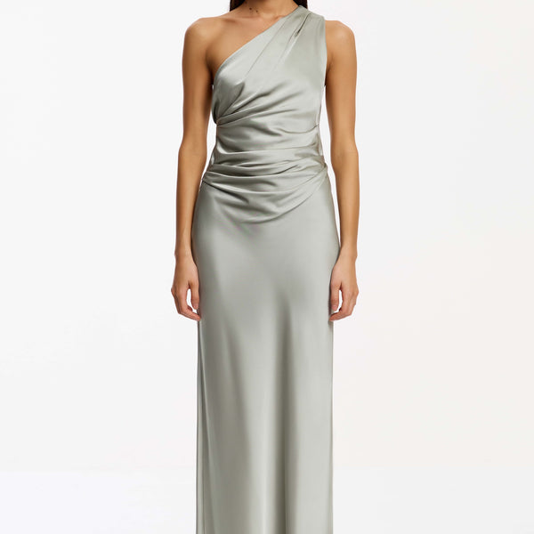 open lace back dress Grey Rhinestone One Shoulder Maxi Dress – self-portrait-EU main image 1