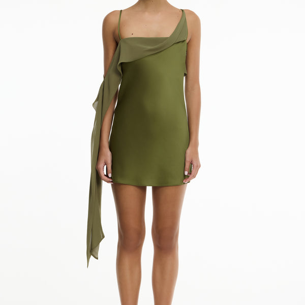 fern mini dress SO ONLINE AU Devlyn Mini Dress, Green, AU14 US10, Satin, Asymmetrical One-Shoulder Silhouette