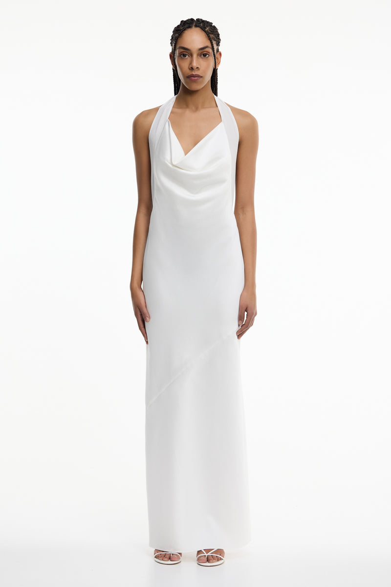 ivory halter maxi dress ASOS DESIGN halter tonal spliced maxi dress with asymmetric panels in ivory