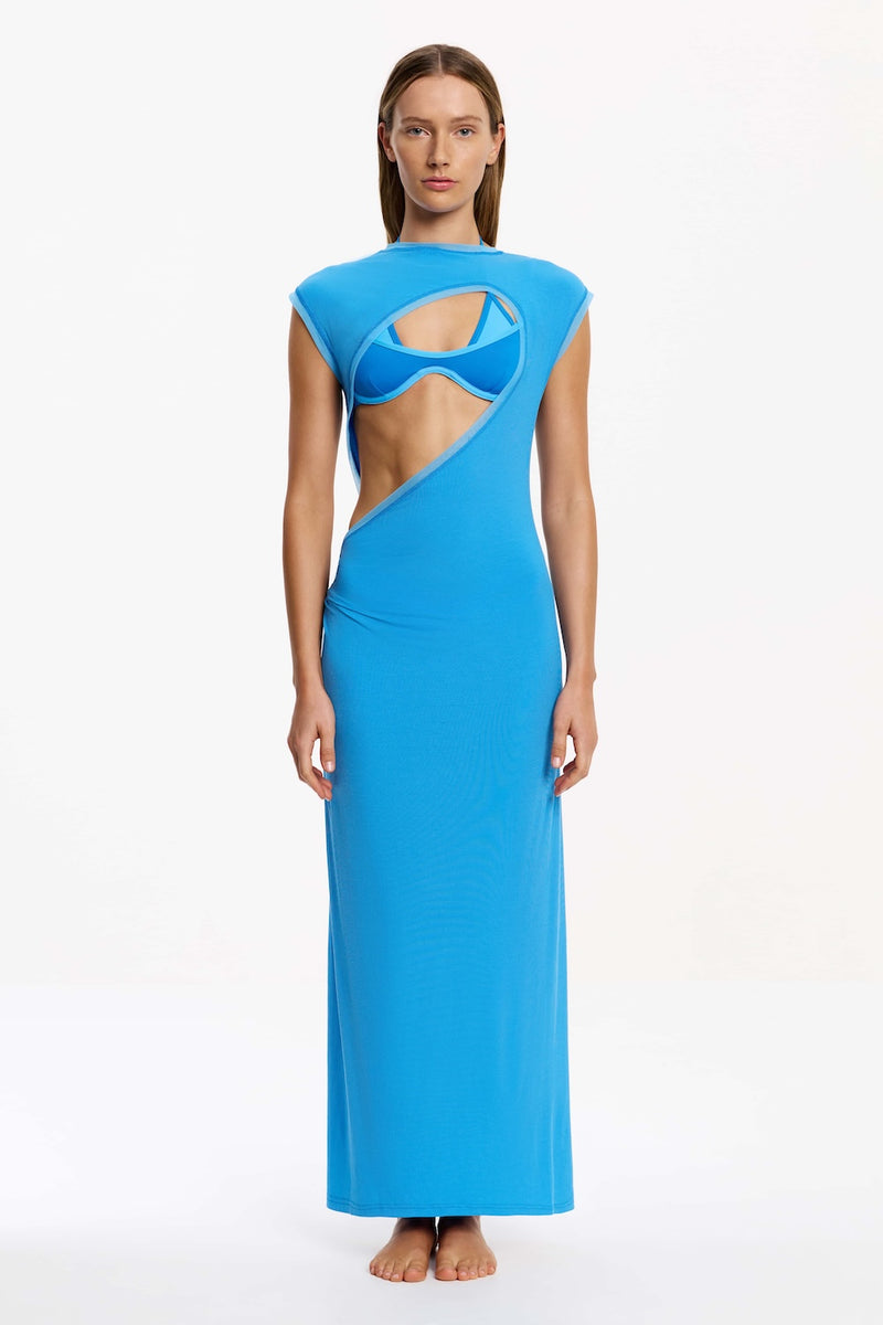 SO ONLINE AU Tamlyn Maxi Dress, Reversible Cerulean AU10 US6