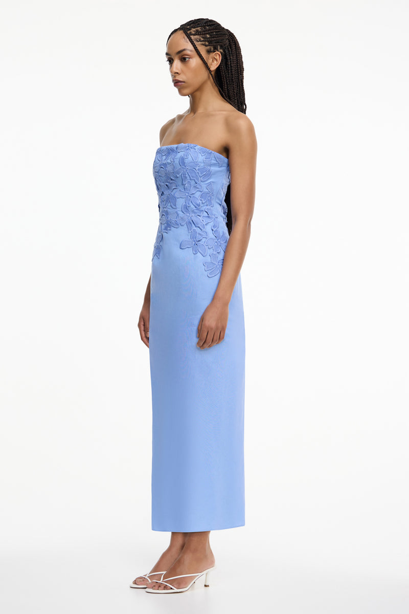 Idette Strapless Midi Dress in Cornflower Blue