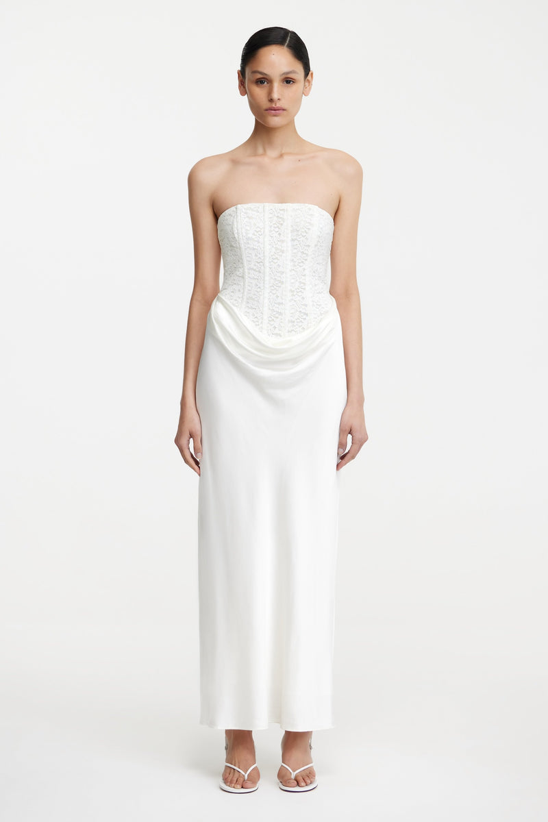 significant other sofiya strapless lace draped satin maxi dress Significant Other Sofiya Strapless Lace Draped Satin Maxi Dress