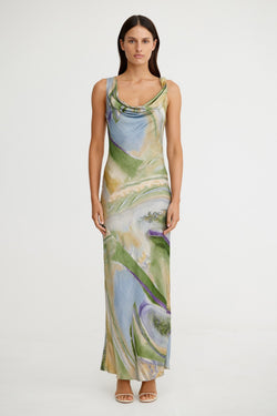 lavender brown bianca dress Bianca Matte Form Double Lined Neck Scarf Maxi Dress - Chocolate