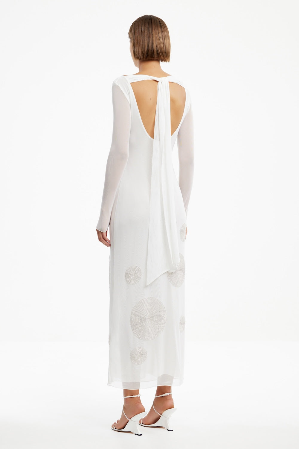 So Online AU Chelsea Maxi Dress, Ivory, AU8 US4, Sheer Long Sleeves, Beaded Details