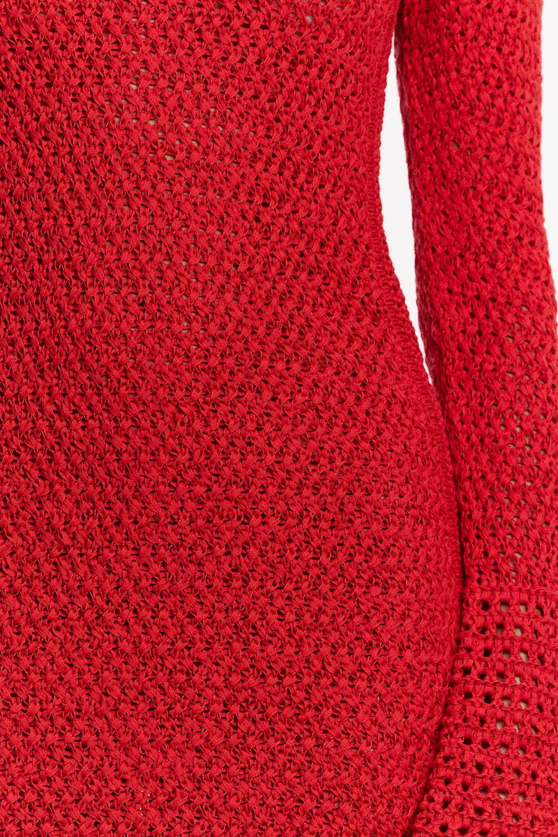 SO ONLINE AU Women's Semi-sheer Knit Mini Dress, Chilli Color, AU10 US6 Size SO ONLINE AU Women's Semi-sheer Knit Mini Dress, Chilli Color, AU10 US6 Size