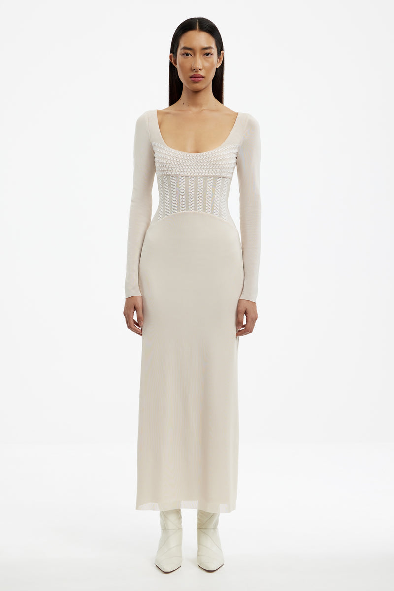 maddie maxi dress SO ONLINE AU Maddie Maxi Dress, Espresso, AU8 US4, Long sleeve, Sheer sleeves and front waist panel, Pull-on style