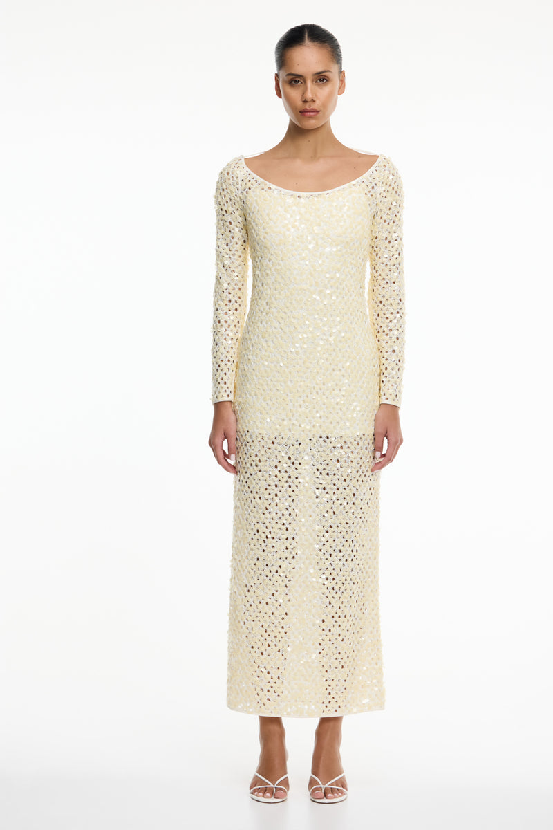 buttermilk maxi dress Runaway The Label - Raphaella Off Shoulder Maxi Dress in Buttermilk