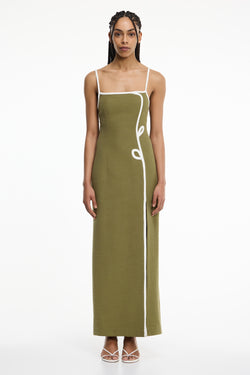 SO ONLINE AU Laika Maxi Dress, Olive Green, Textured Cotton, AU8/US4 SO ONLINE AU Laika Maxi Dress, Olive Green, Textured Cotton, AU8/US4