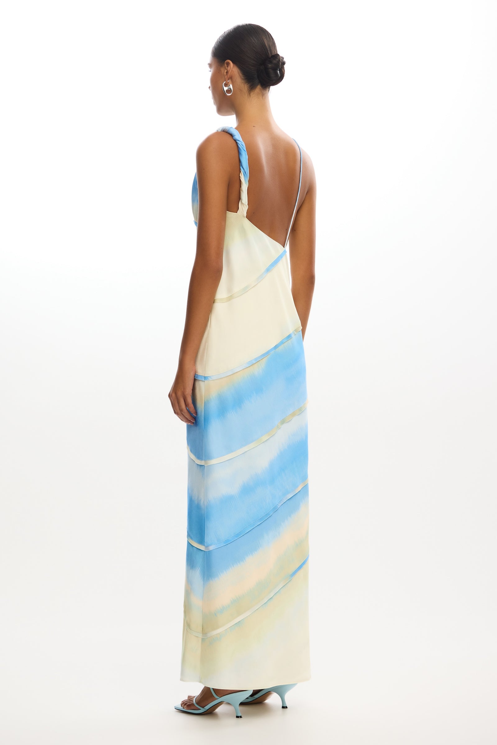 So Online AU Vista Stripe Asymmetric Neckline Maxi gown, AU12 US8