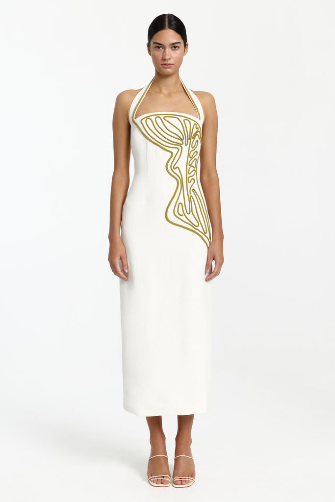 Mckenzie Embroidered Midi Dress in Maple Glaze Ivory
