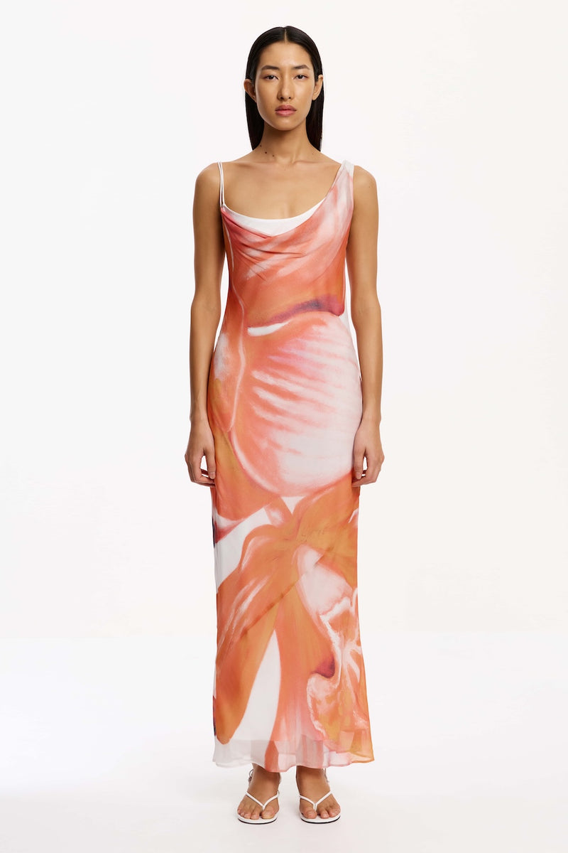 SO ONLINE AU Tangerine Bloom Bias-cut Midi Dress for Women, AU8 US4 SO ONLINE AU Tangerine Bloom Bias-cut Midi Dress for Women, AU8 US4