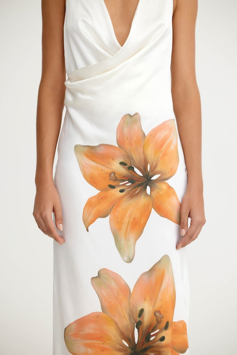 tigerlily silk dress tigerlily saras slip dress ORANGE TIGER PRINT SATIN SLIP DRESS Arelia's Dream