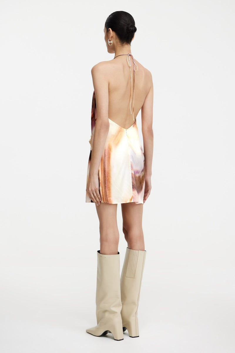 SO ONLINE AU Lacey Mini Dress, Copper Watercolour Satin, AU14 US10