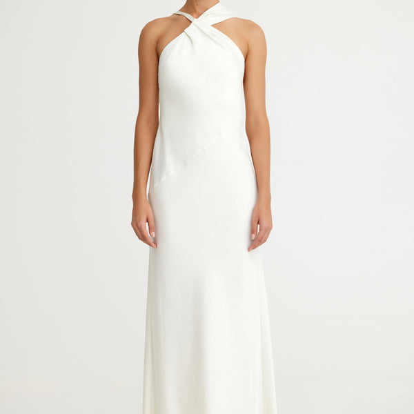 lucile sleeveless satin maxi dress Significant Other Lucile Halter Maxi Dress