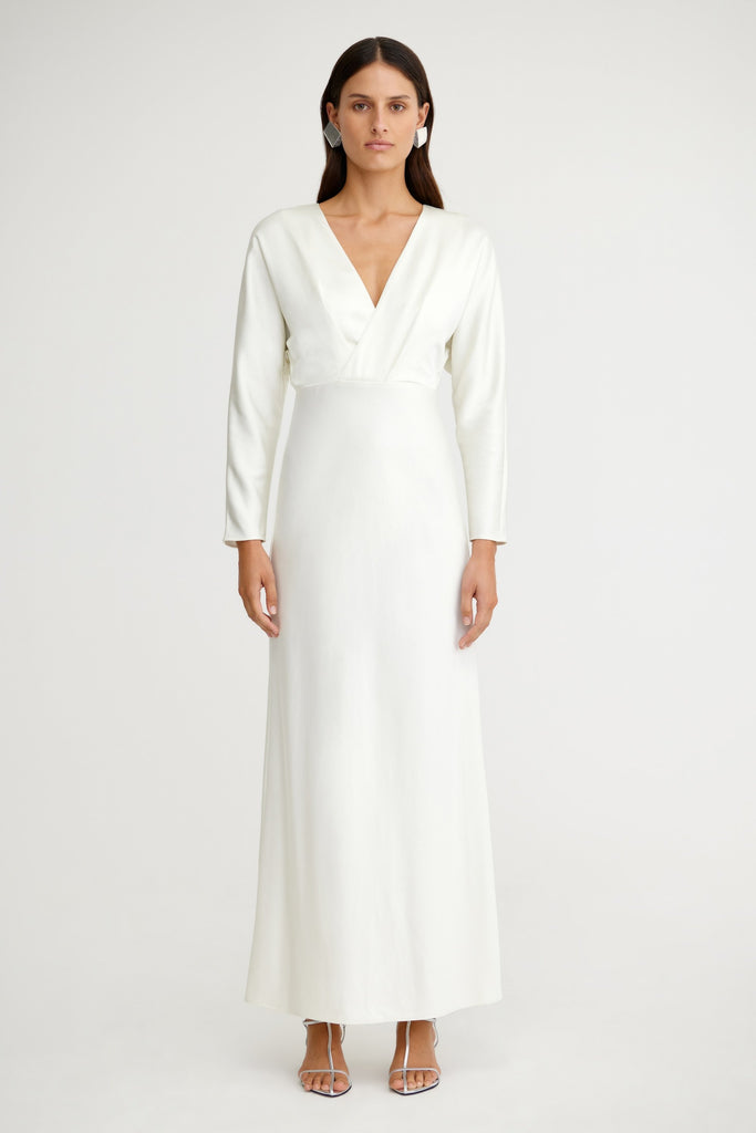 navy polka dot dress SO ONLINE AU Lucile Long Sleeve Maxi Dress, Bone, AU10 US6