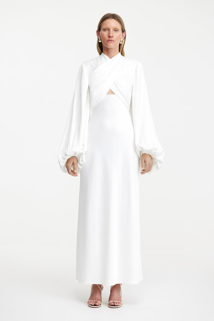 Becca Long Sleeve Satin Dress for Women, Ivory, AU6 US2