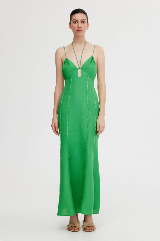 Lara Satin Backless Midi Dress- Green