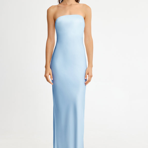 G-Shape Fine Mesh Electric Blue Stretch Strapless Evening Maxi