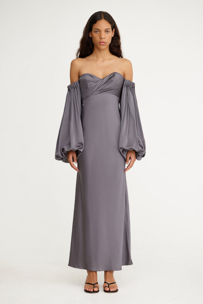 significant other danika long-sleeve off-the-shoulder satin maxi dress Significant Other Danika Off Shoulder Dress