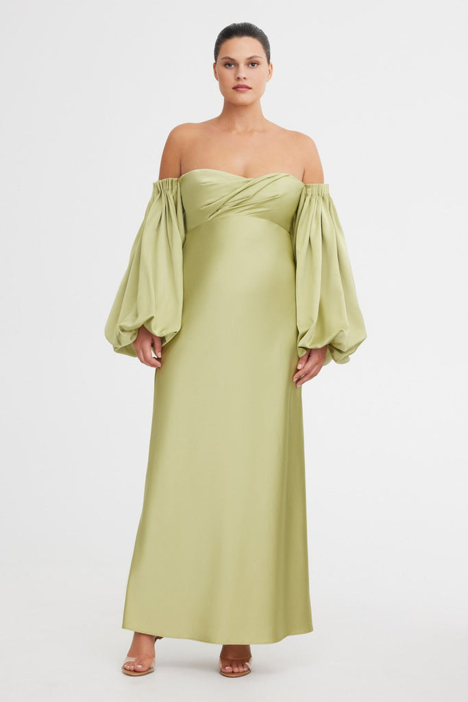 significant other danika long-sleeve off-the-shoulder satin maxi dress DANIKA OFF SHOULDER DRESS