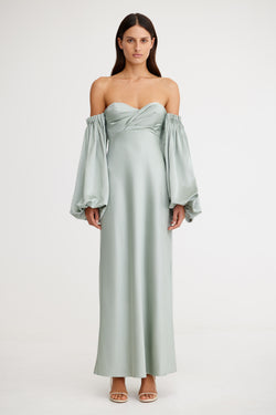 significant other danika long-sleeve off-the-shoulder satin maxi dress Significant Other Danika Off Shoulder Dress