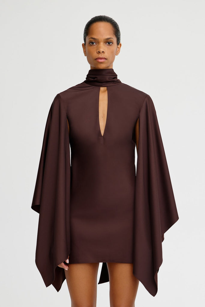 long sleeve brown mini dress Modal Long-Sleeve Mini Dress in Chocolate Brown - XL