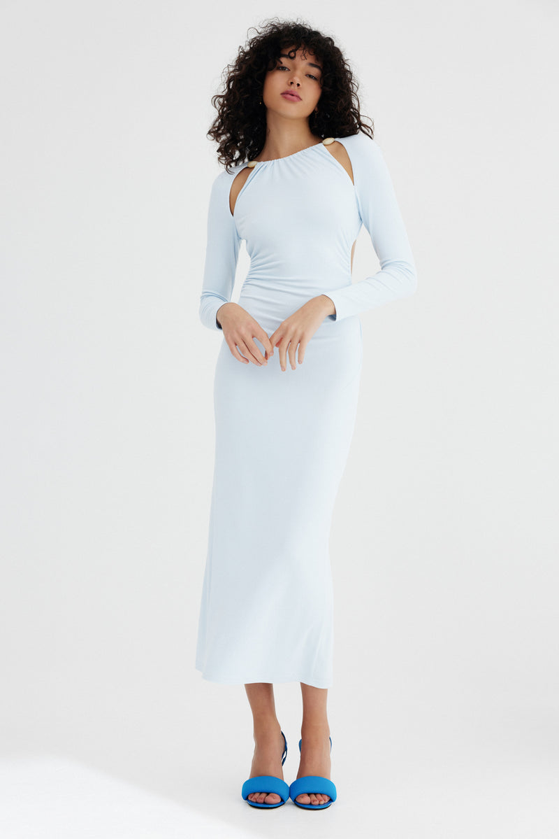 Long Sleeve Cut Out Backless Midi Dress White - Luxe Dresses and